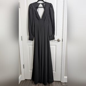 Lulu Black Backless Long Sleeved Gown
